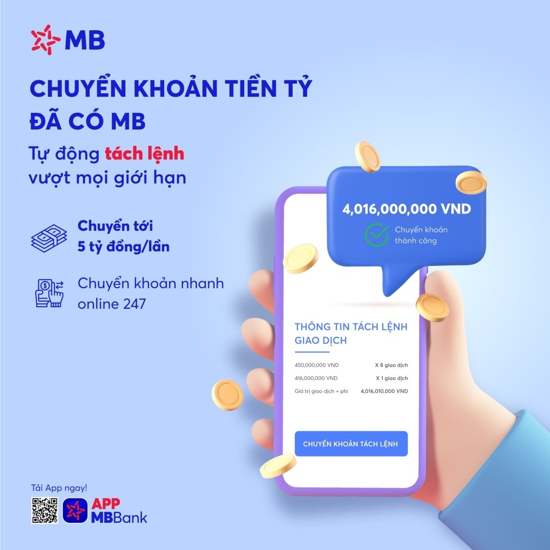 MB ra mắt tính năng chuyển khoản “Tách lệnh tự động” trên App MBBank