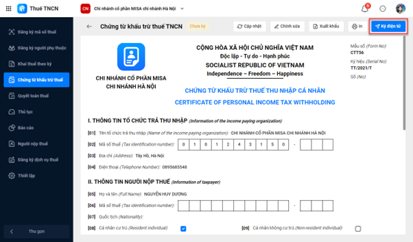 MISA tiên phong ra mắt phần mềm đáp ứng chứng từ khấu trừ thuế TNCN điện tử